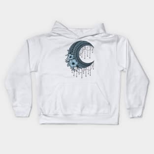 Black ink moon mandala on blue gradient Kids Hoodie